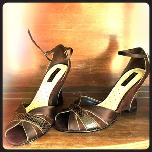 Brown and gold heels